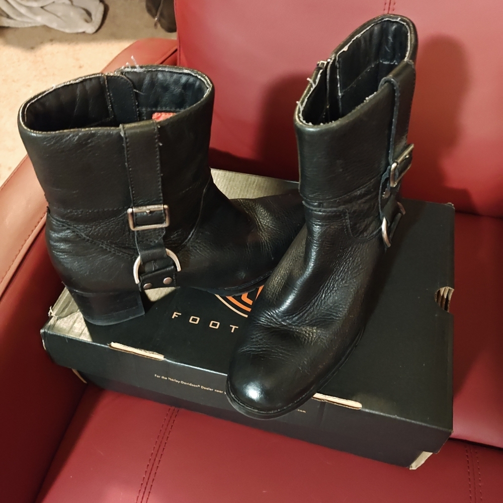 Harley-Davidson Black Ankle Boots with Buckle Detail